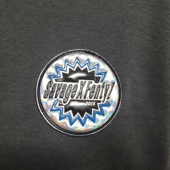 NWT Savage x Fenty Essential Holographic 3D Logo-Trim Oversized Sweatshirt Grey - Picture 7 of 12